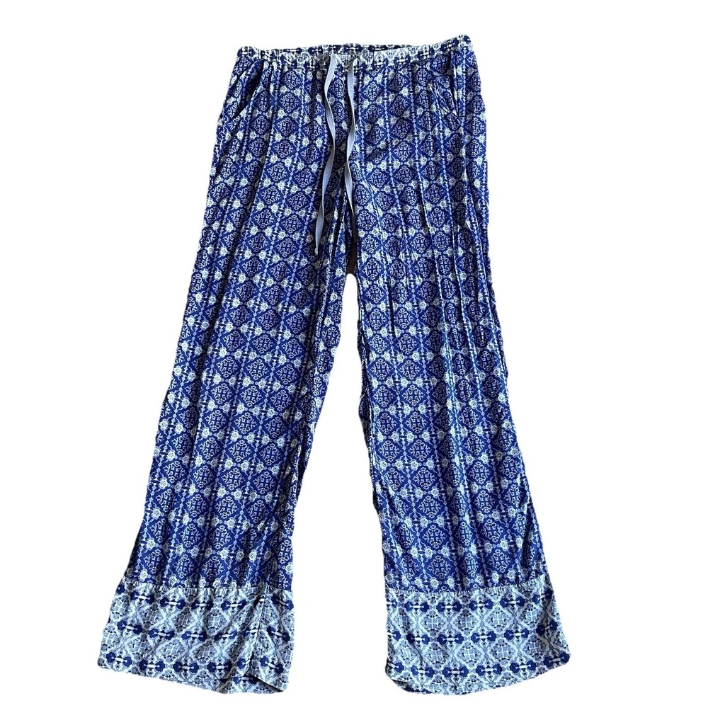 Democracy Palazzo Pants Medium Blue Flowy Elastic Waist Pull-On